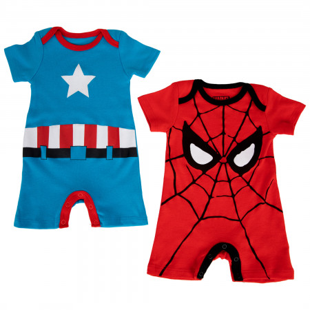 Marvel Spider-man and Captain America Infant 2Pack Romper Bodysuit Set